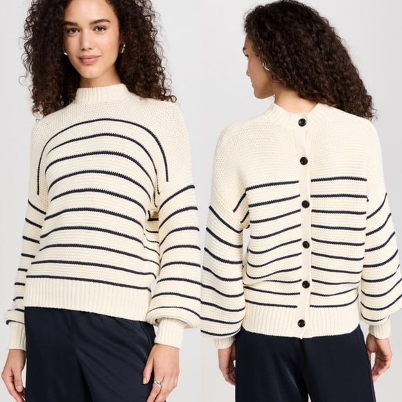 Alex Mill Sweaters - Alex Mill Button-Back Crewneck Sweater in Stripes